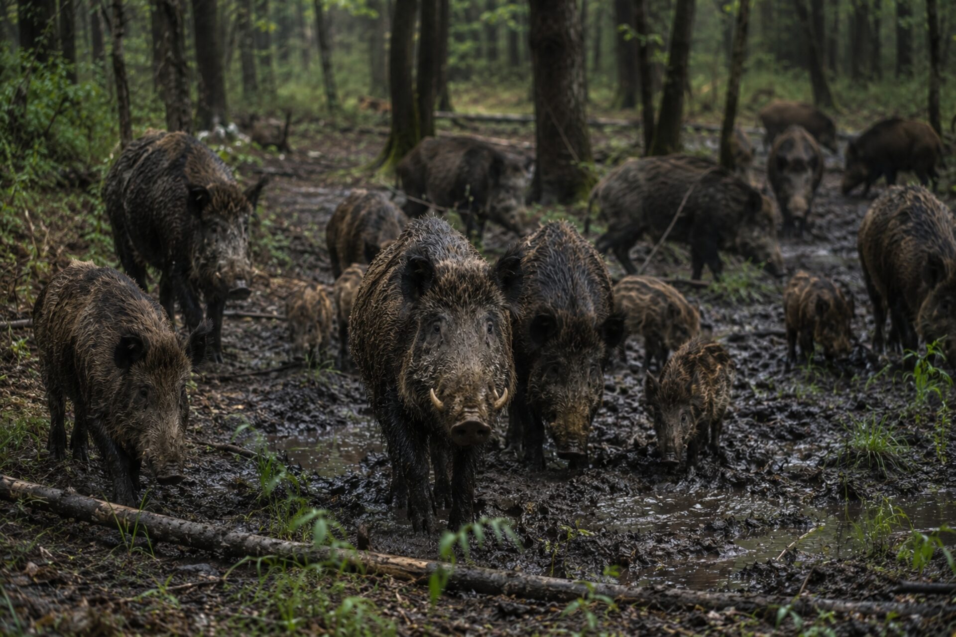European wild boar in a Carpathian forest