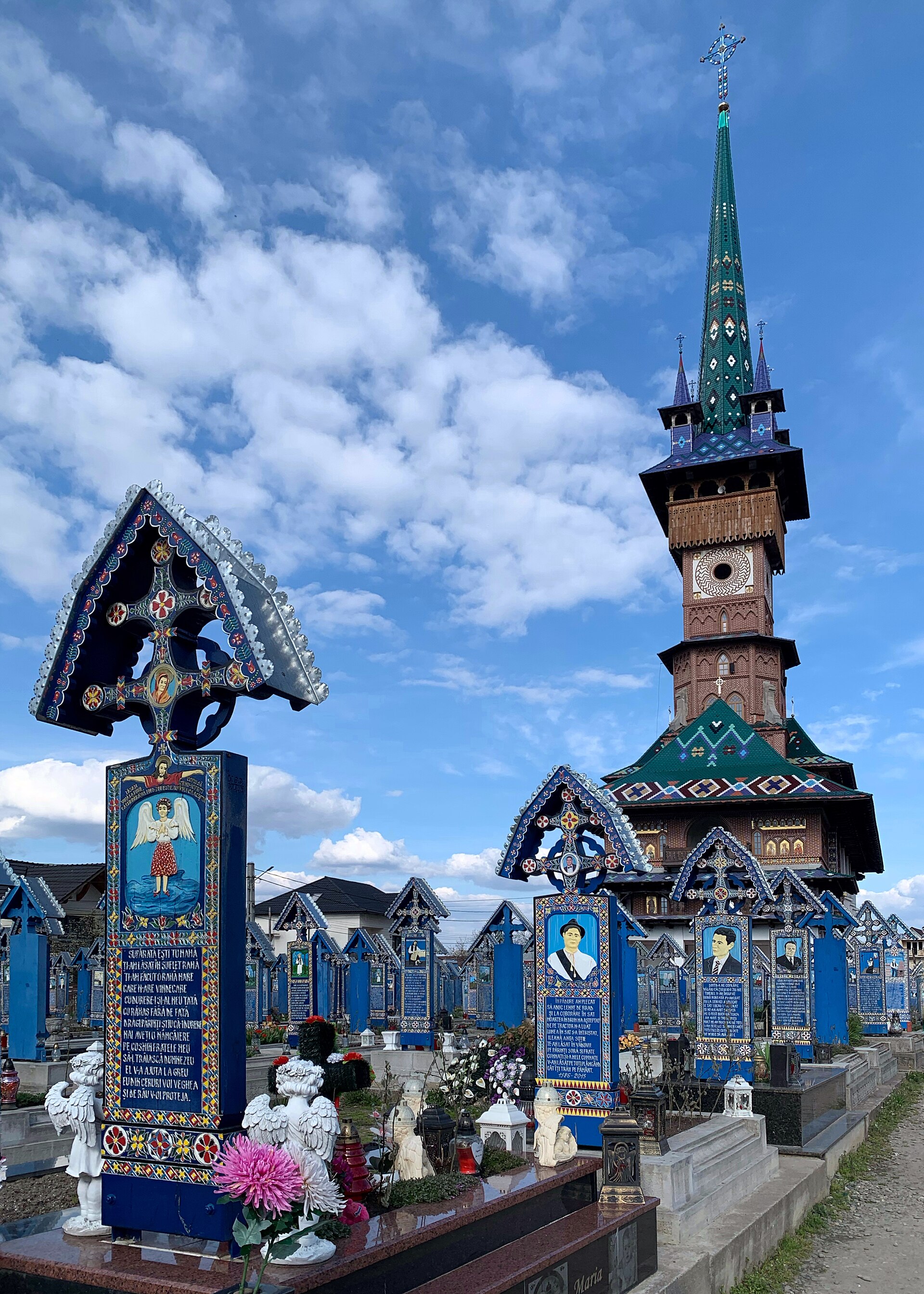 Colourfully painted crosses at the Merry Cemetery in Săpânța